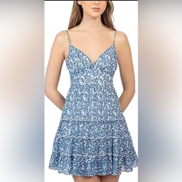 B Darlin Dresses & Skirts - B Darlin Blue and White Floral Ruffled Mini Dress NWOT